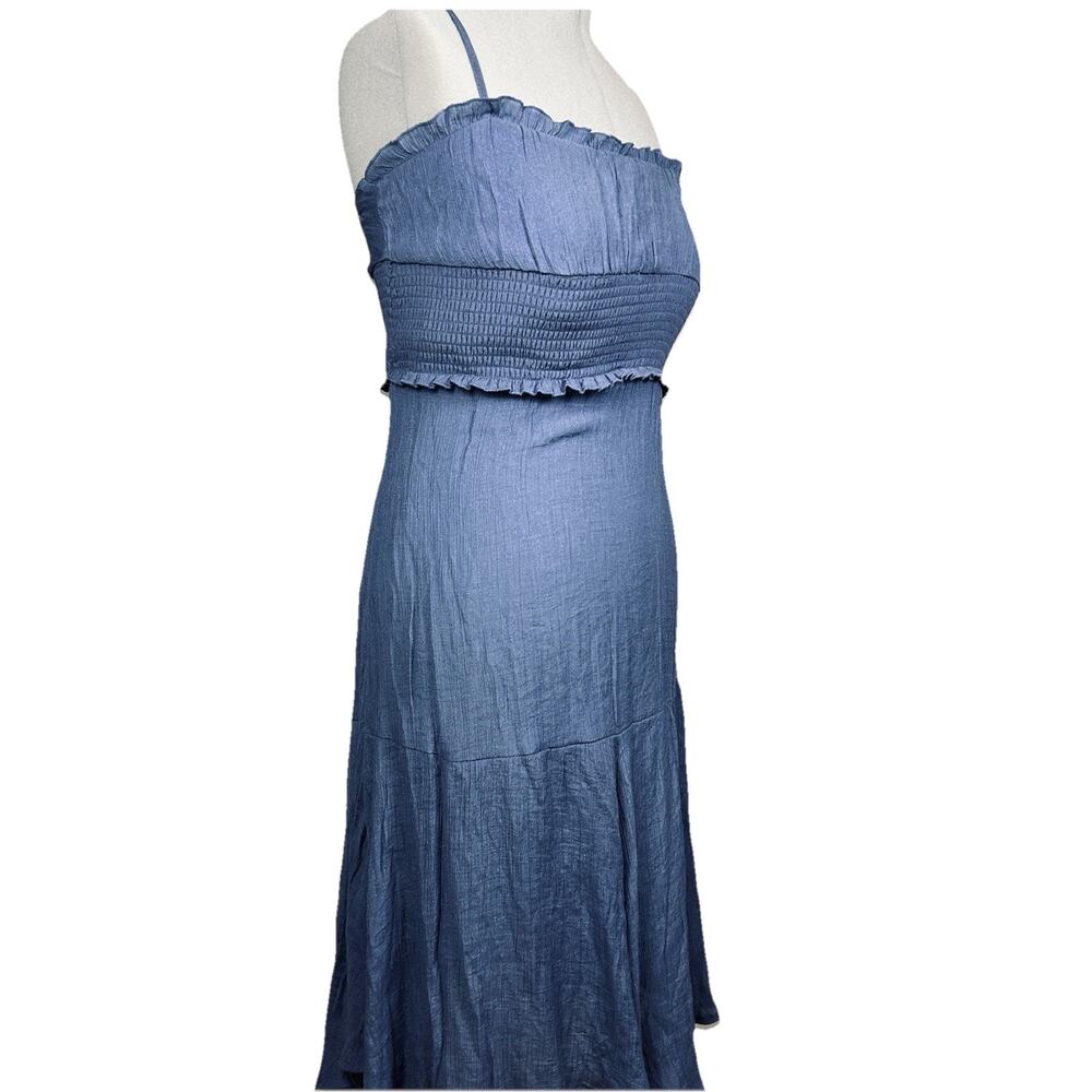Blue Smocked Midi Dress Women Medium Boho Cottagecore Sundress Fairycore - Picture 3 of 15